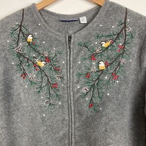 Croft & Barrow Winter Birds Gray Fleece Jacket, Size PXL